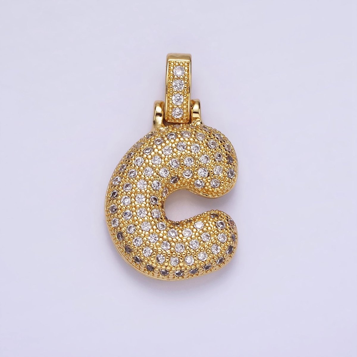 14K Gold Filled 20mm Micro Paved Balloon Bubble Initial Letter Pendant | A1197-A1209
