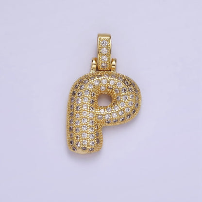 14K Gold Filled 20mm Micro Paved Balloon Bubble Initial Letter Pendant | A1197-A1209
