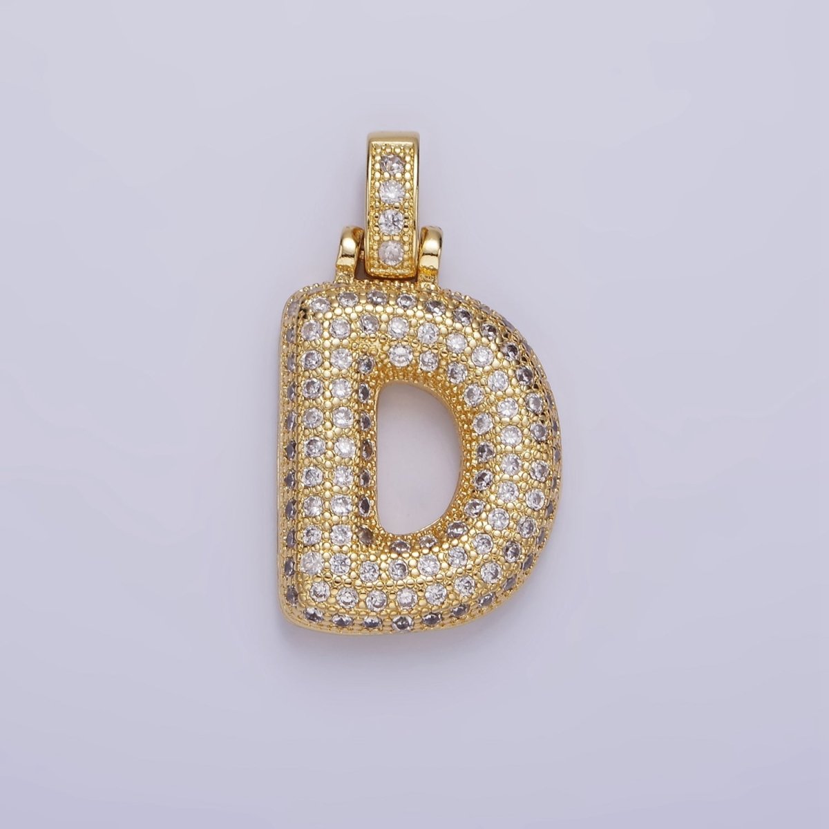 14K Gold Filled 20mm Micro Paved Balloon Bubble Initial Letter Pendant | A1197-A1209