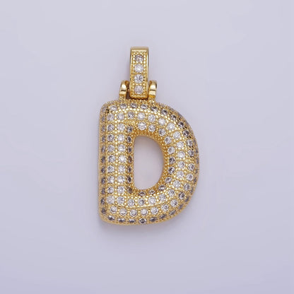 14K Gold Filled 20mm Micro Paved Balloon Bubble Initial Letter Pendant | A1197-A1209