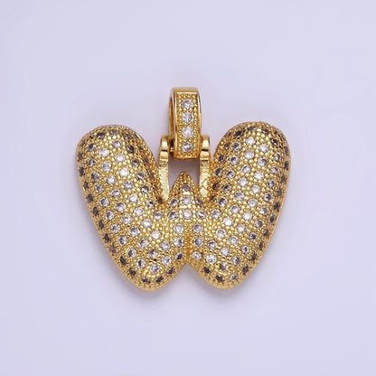 14K Gold Filled 20mm Micro Paved Balloon Bubble Initial Letter Pendant | A1197-A1209