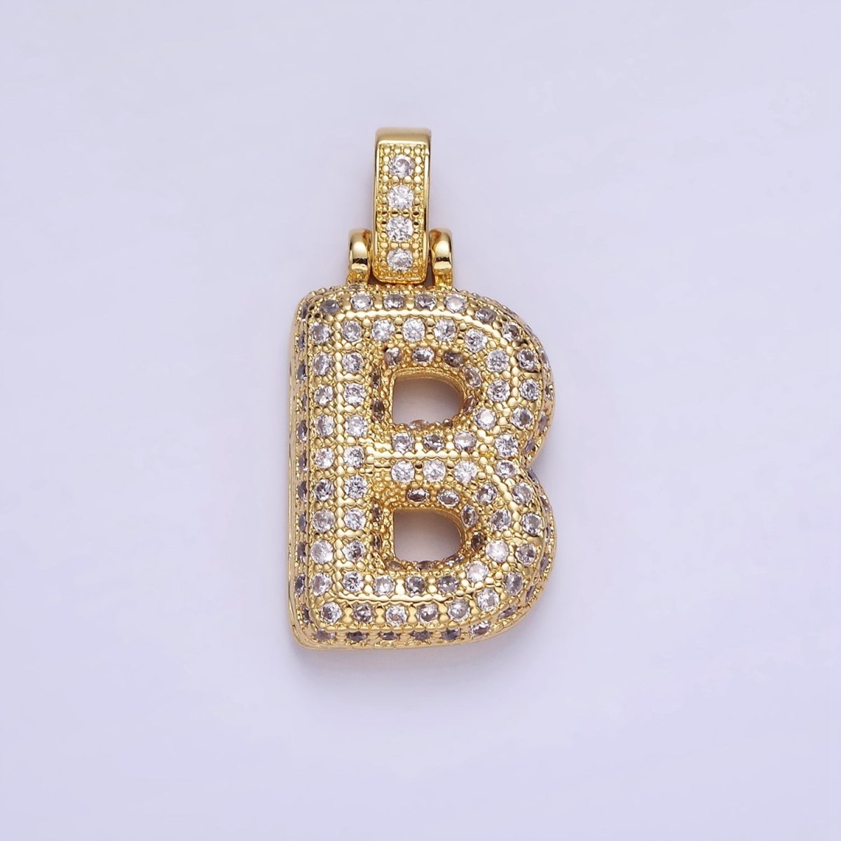 14K Gold Filled 20mm Micro Paved Balloon Bubble Initial Letter Pendant | A1197-A1209