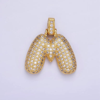 14K Gold Filled 20mm Micro Paved Balloon Bubble Initial Letter Pendant | A1197-A1209