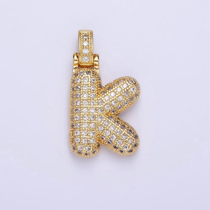 14K Gold Filled 20mm Micro Paved Balloon Bubble Initial Letter Pendant | A1197-A1209