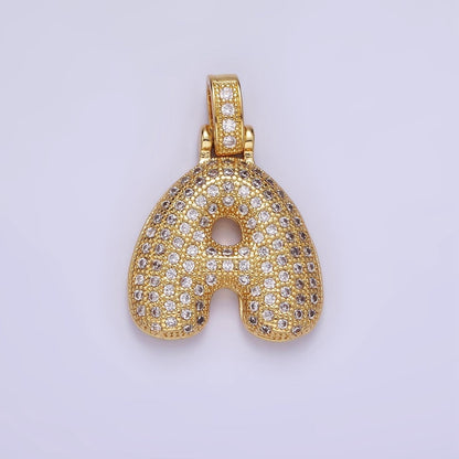 14K Gold Filled 20mm Micro Paved Balloon Bubble Initial Letter Pendant | A1197-A1209