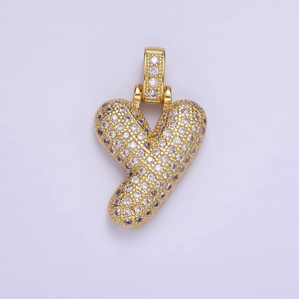 14K Gold Filled 20mm Micro Paved Balloon Bubble Initial Letter Pendant | A1197-A1209