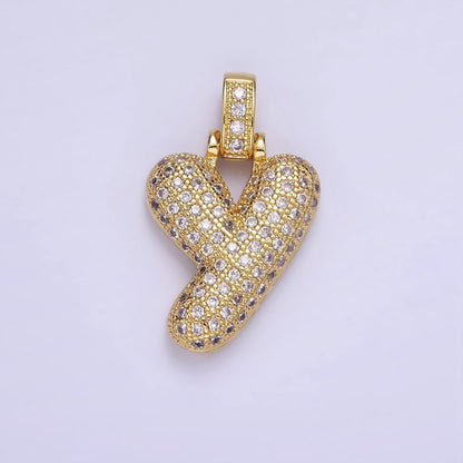 14K Gold Filled 20mm Micro Paved Balloon Bubble Initial Letter Pendant | A1197-A1209