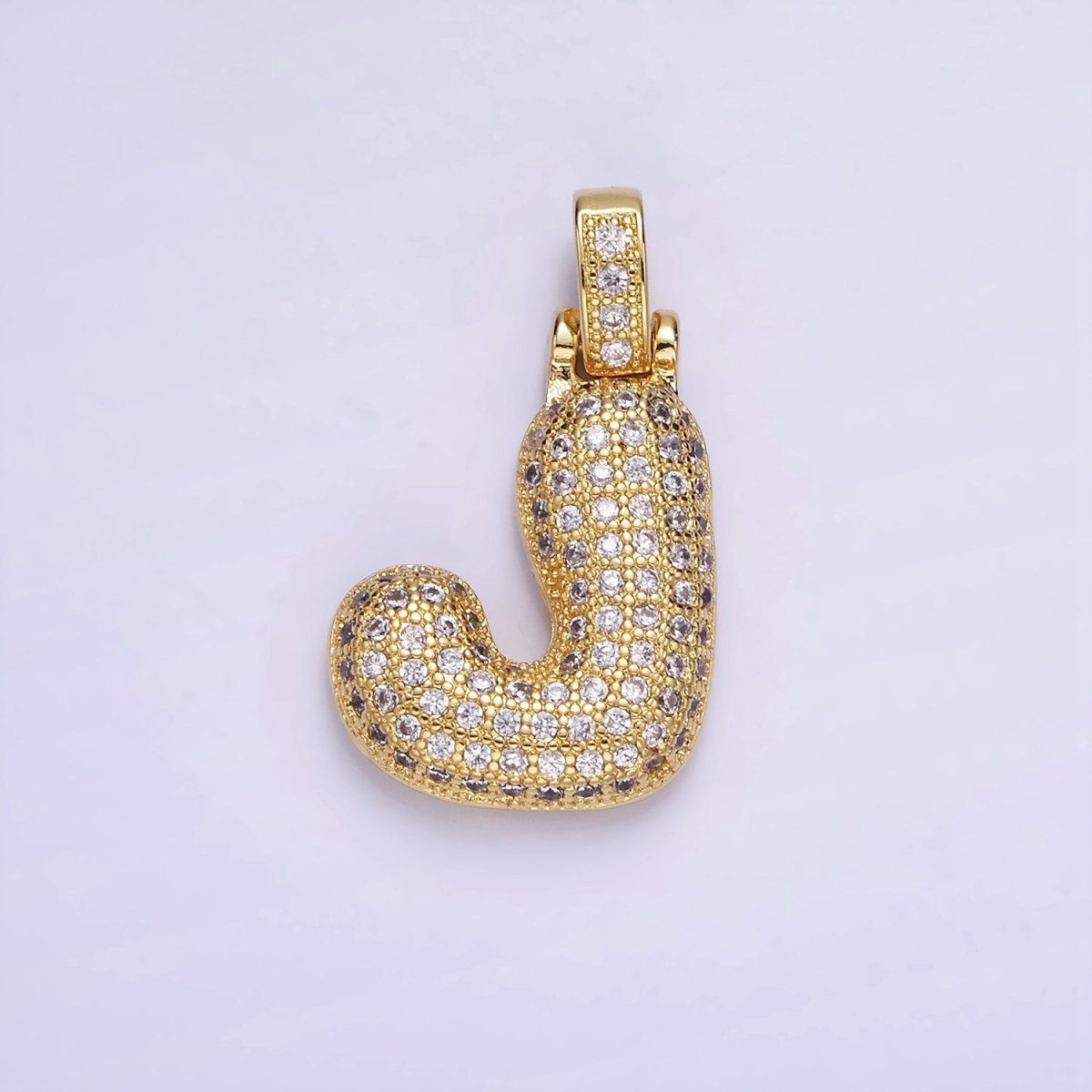 14K Gold Filled 20mm Micro Paved Balloon Bubble Initial Letter Pendant | A1197-A1209