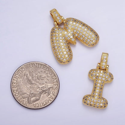 14K Gold Filled 20mm Micro Paved Balloon Bubble Initial Letter Pendant | A1197-A1209