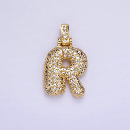 14K Gold Filled 20mm Micro Paved Balloon Bubble Initial Letter Pendant | A1197-A1209
