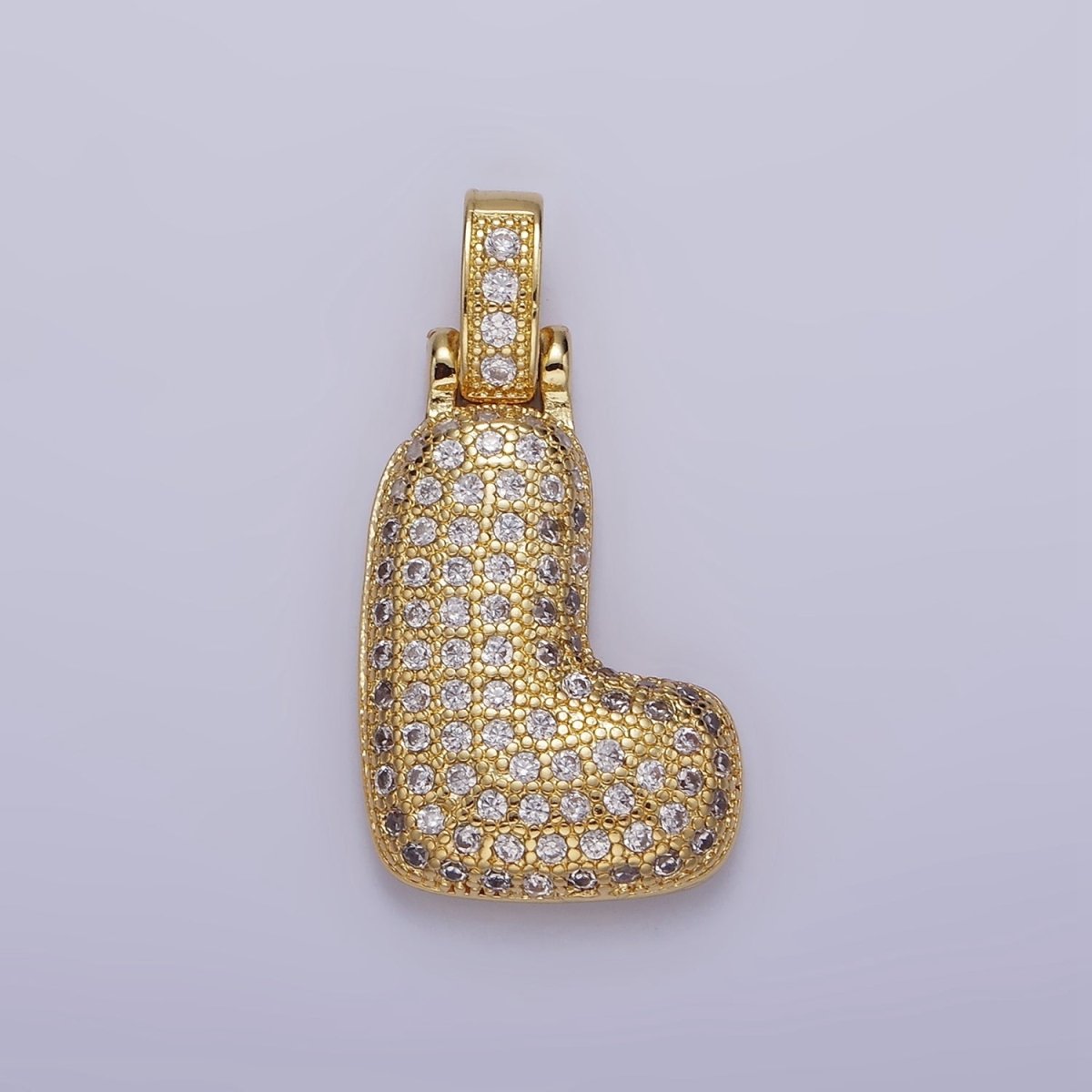14K Gold Filled 20mm Micro Paved Balloon Bubble Initial Letter Pendant | A1197-A1209
