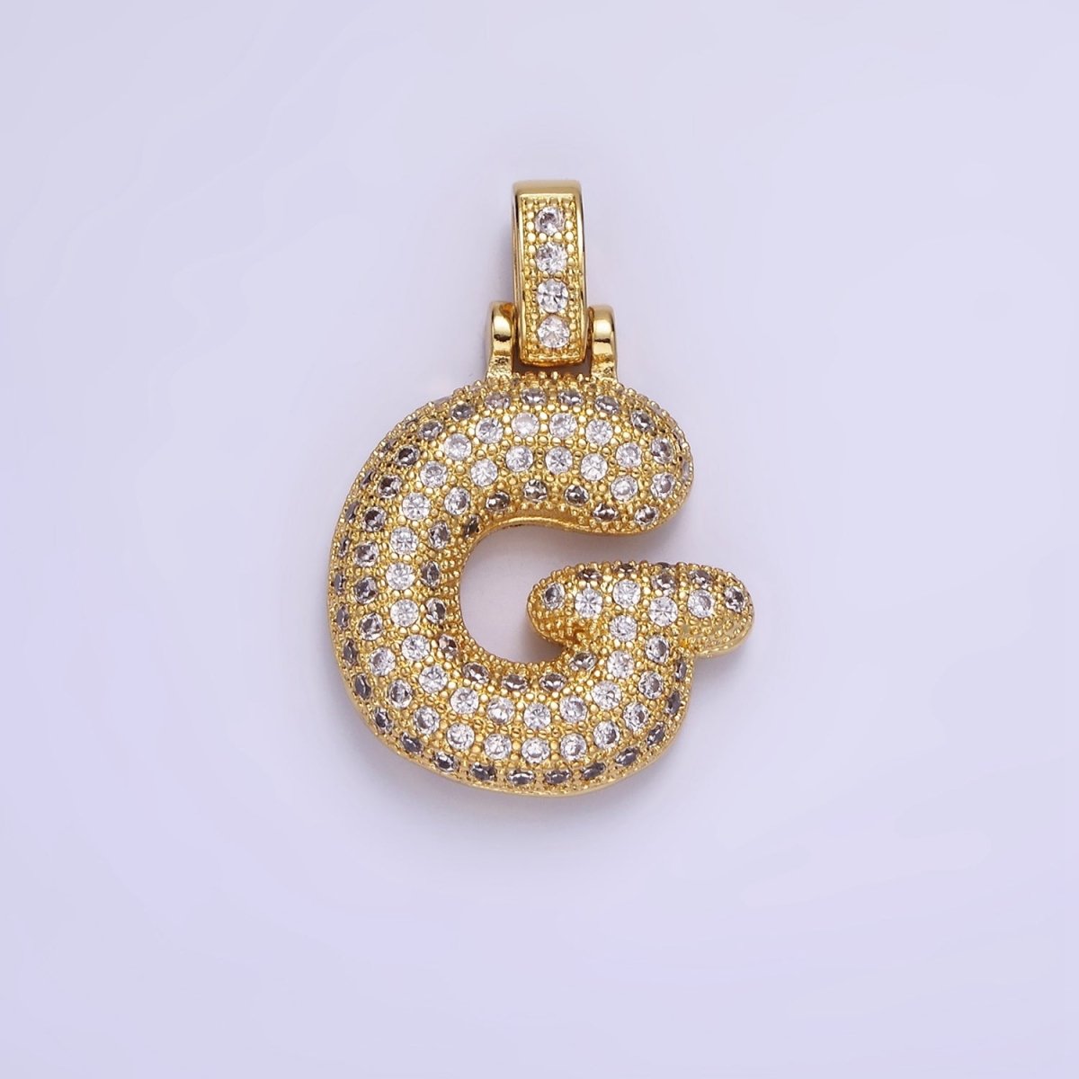 14K Gold Filled 20mm Micro Paved Balloon Bubble Initial Letter Pendant | A1197-A1209