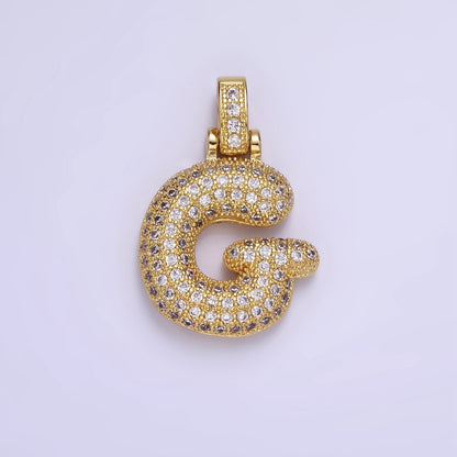 14K Gold Filled 20mm Micro Paved Balloon Bubble Initial Letter Pendant | A1197-A1209