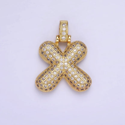 14K Gold Filled 20mm Micro Paved Balloon Bubble Initial Letter Pendant | A1197-A1209