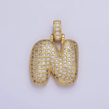 14K Gold Filled 20mm Micro Paved Balloon Bubble Initial Letter Pendant | A1197-A1209