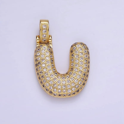 14K Gold Filled 20mm Micro Paved Balloon Bubble Initial Letter Pendant | A1197-A1209
