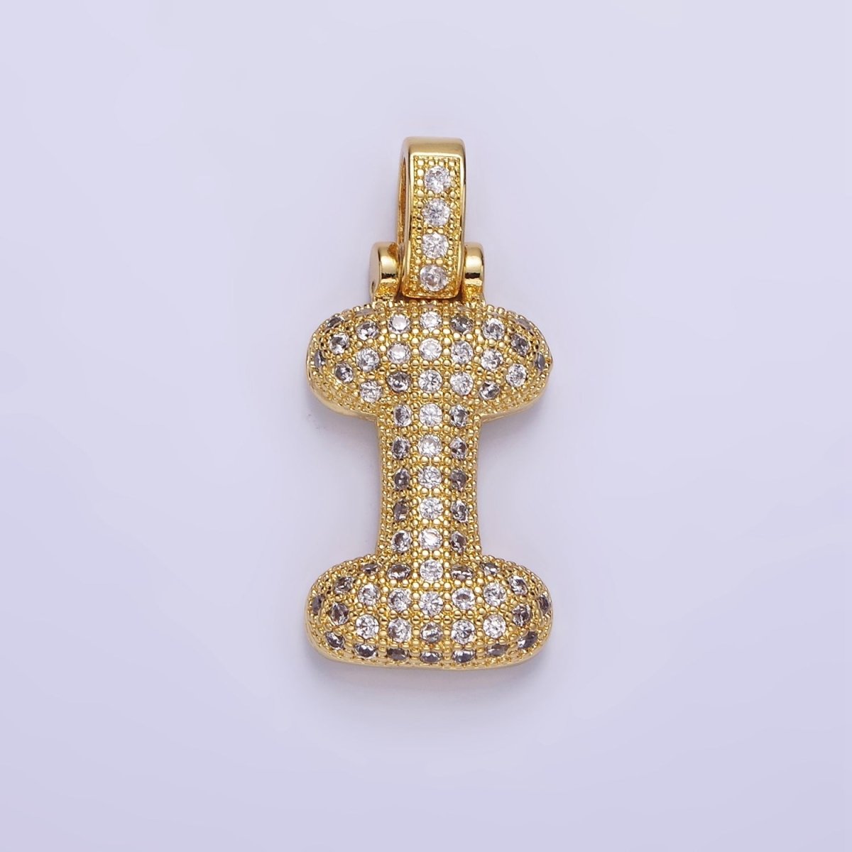 14K Gold Filled 20mm Micro Paved Balloon Bubble Initial Letter Pendant | A1197-A1209