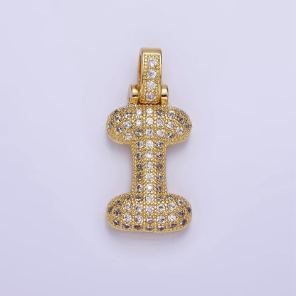 14K Gold Filled 20mm Micro Paved Balloon Bubble Initial Letter Pendant | A1197-A1209