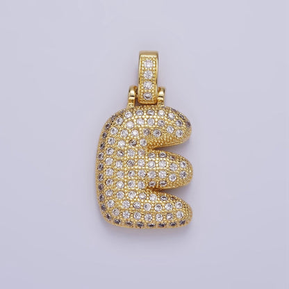 14K Gold Filled 20mm Micro Paved Balloon Bubble Initial Letter Pendant | A1197-A1209