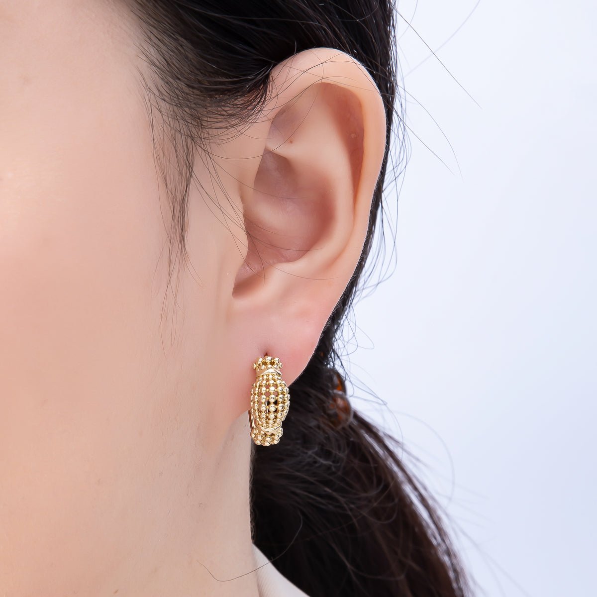 14K Gold Filled 20mm Round Bubble Beaded Huggie Hoop Earrings | Earrings-00356