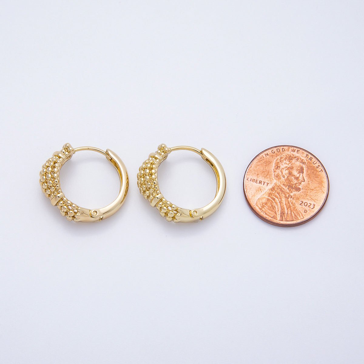 14K Gold Filled 20mm Round Bubble Beaded Huggie Hoop Earrings | Earrings-00356
