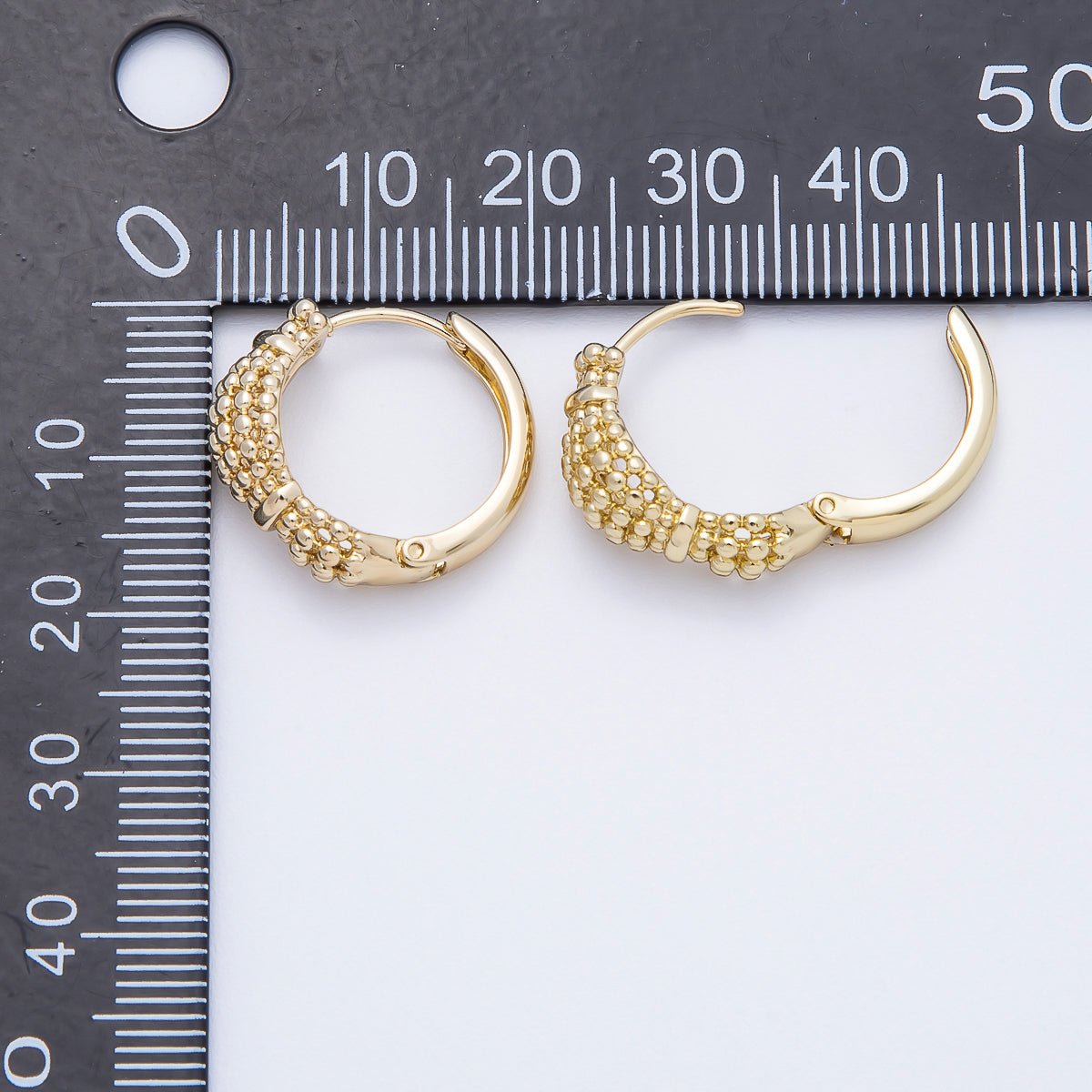 14K Gold Filled 20mm Round Bubble Beaded Huggie Hoop Earrings | Earrings-00356