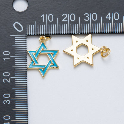 14K Gold Filled 20mm Teal Turquoise Enamel Star of David Open Charm | Charms-00017
