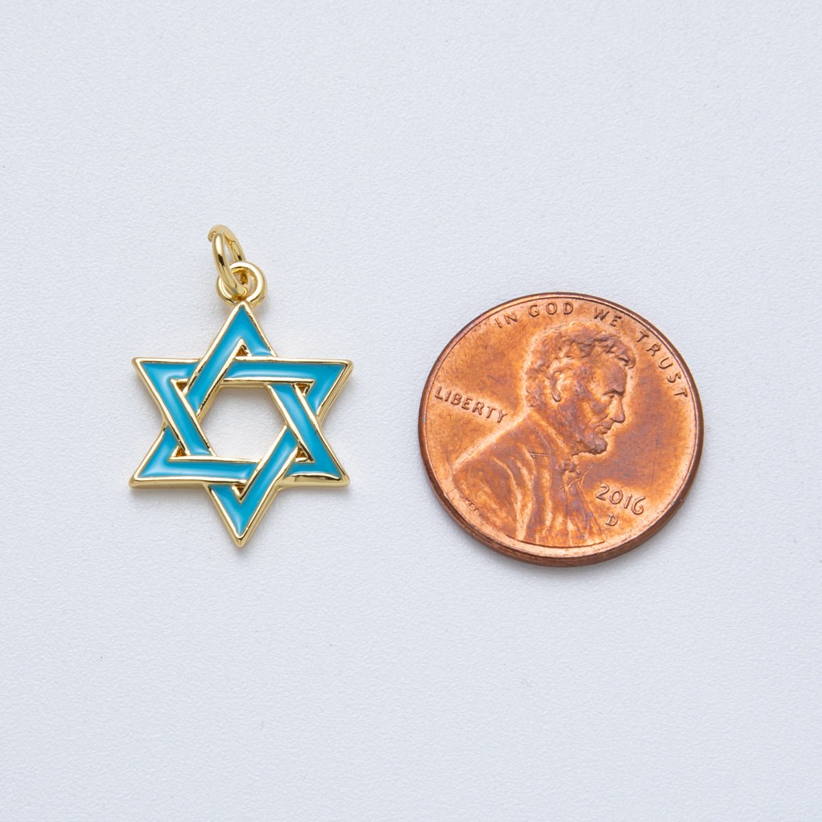 14K Gold Filled 20mm Teal Turquoise Enamel Star of David Open Charm | Charms-00017