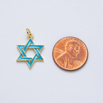 14K Gold Filled 20mm Teal Turquoise Enamel Star of David Open Charm | Charms-00017
