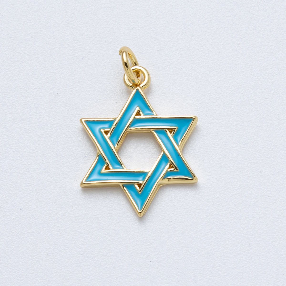 14K Gold Filled 20mm Teal Turquoise Enamel Star of David Open Charm | Charms-00017