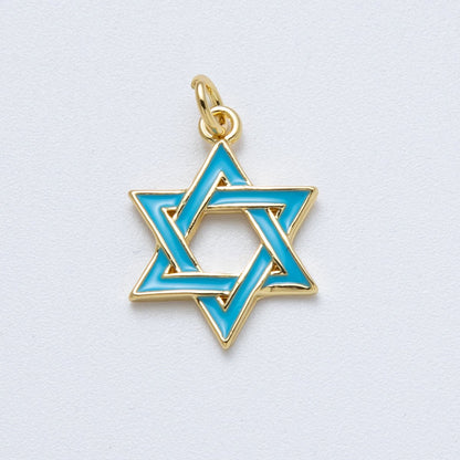 14K Gold Filled 20mm Teal Turquoise Enamel Star of David Open Charm | Charms-00017