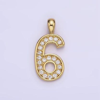 14K Gold Filled 21.5mm Clear Micro Paved CZ Number 0-9 Pendant | N1233 - N1242