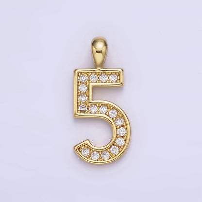 14K Gold Filled 21.5mm Clear Micro Paved CZ Number 0-9 Pendant | N1233 - N1242