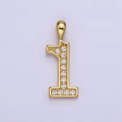 14K Gold Filled 21.5mm Clear Micro Paved CZ Number 0-9 Pendant | N1233 - N1242