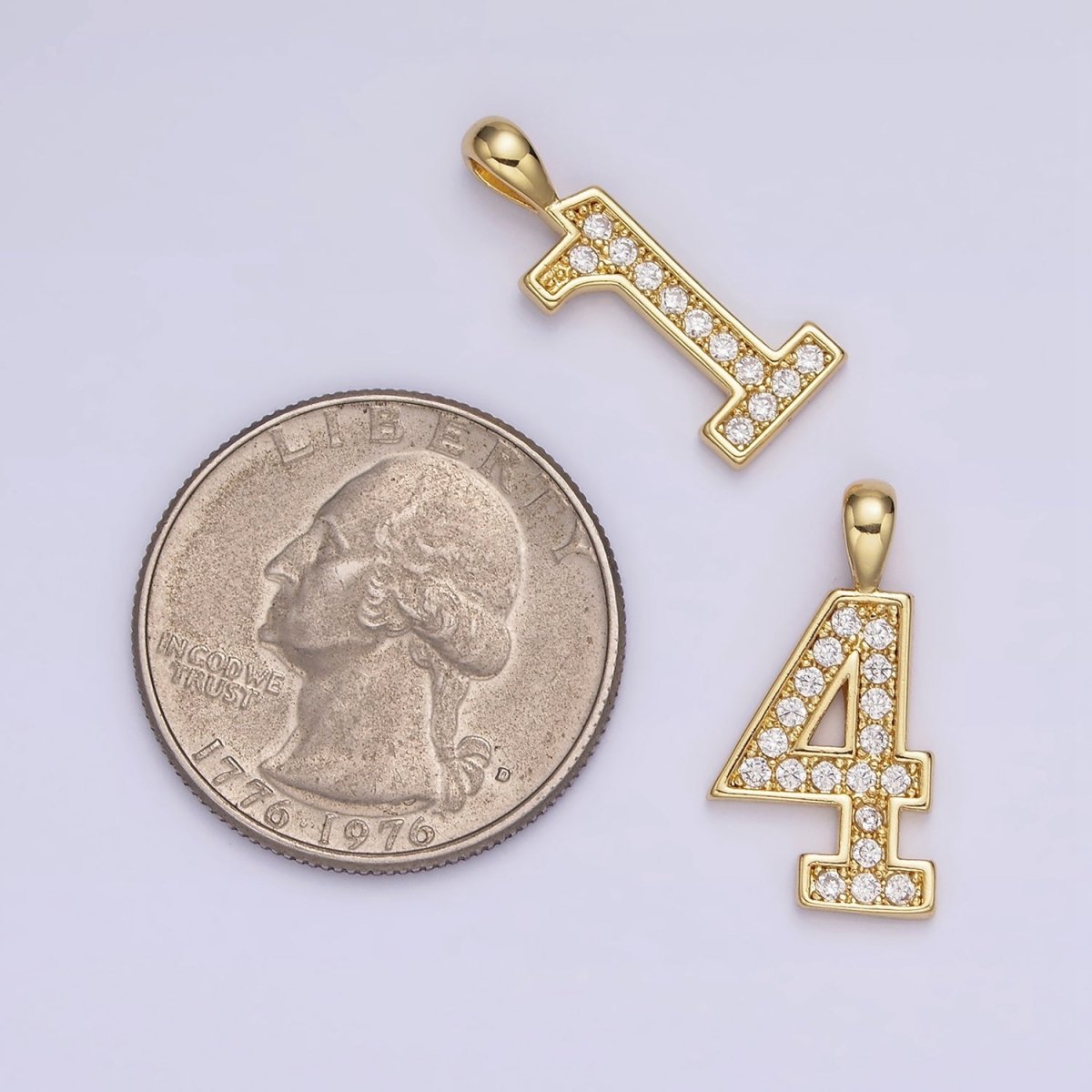 14K Gold Filled 21.5mm Clear Micro Paved CZ Number 0-9 Pendant | N1233 - N1242