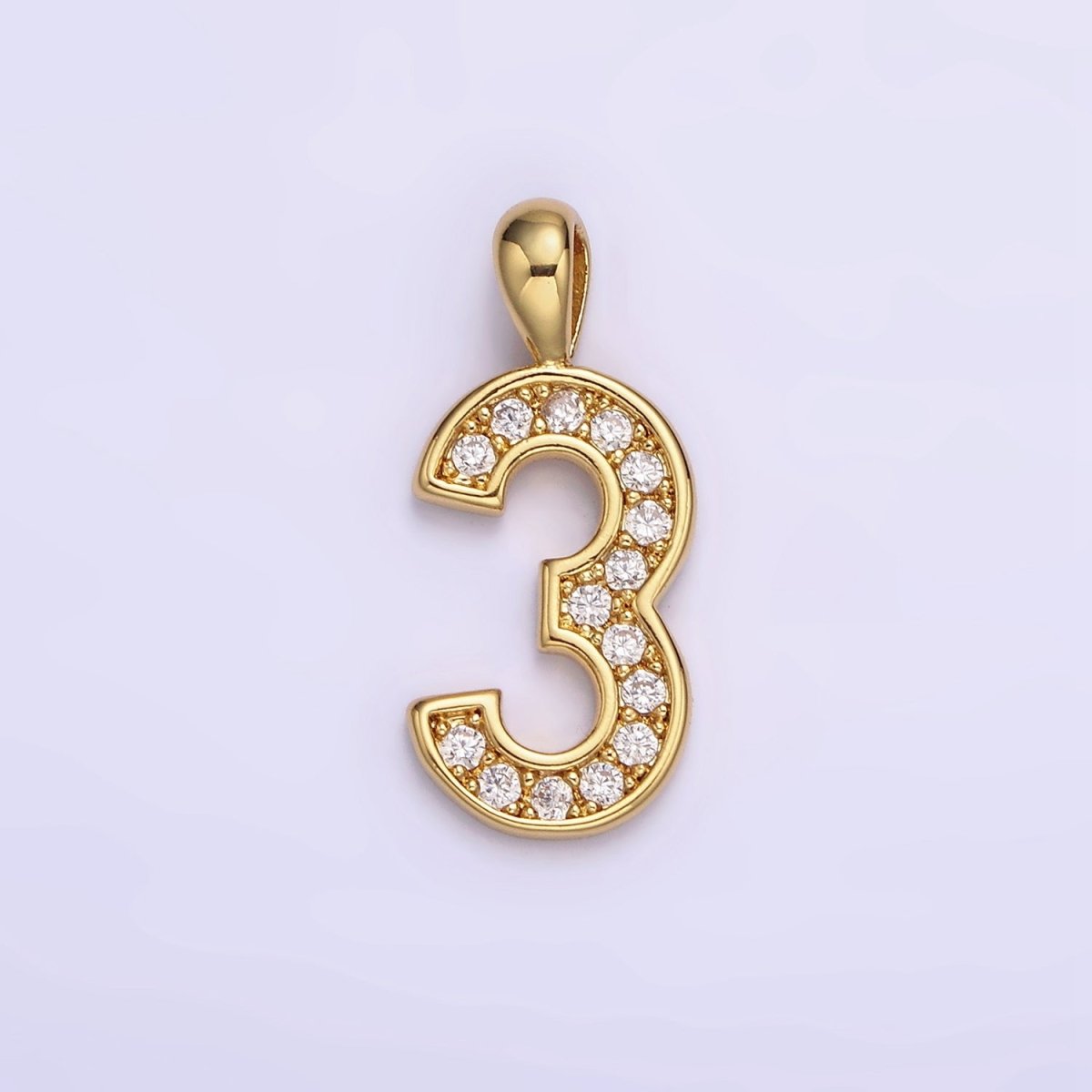 14K Gold Filled 21.5mm Clear Micro Paved CZ Number 0-9 Pendant | N1233 - N1242