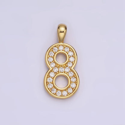 14K Gold Filled 21.5mm Clear Micro Paved CZ Number 0-9 Pendant | N1233 - N1242