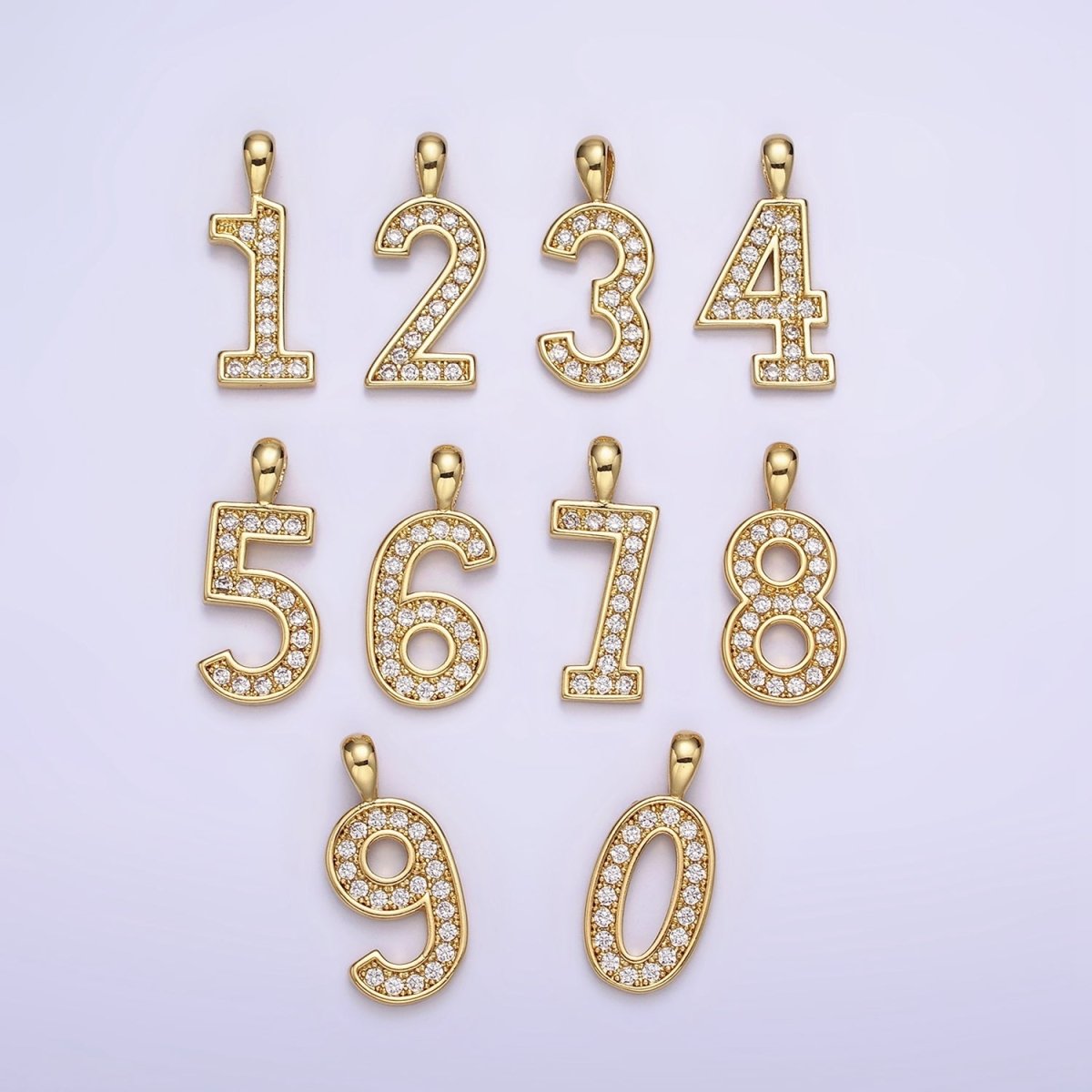 14K Gold Filled 21.5mm Clear Micro Paved CZ Number 0-9 Pendant | N1233 - N1242
