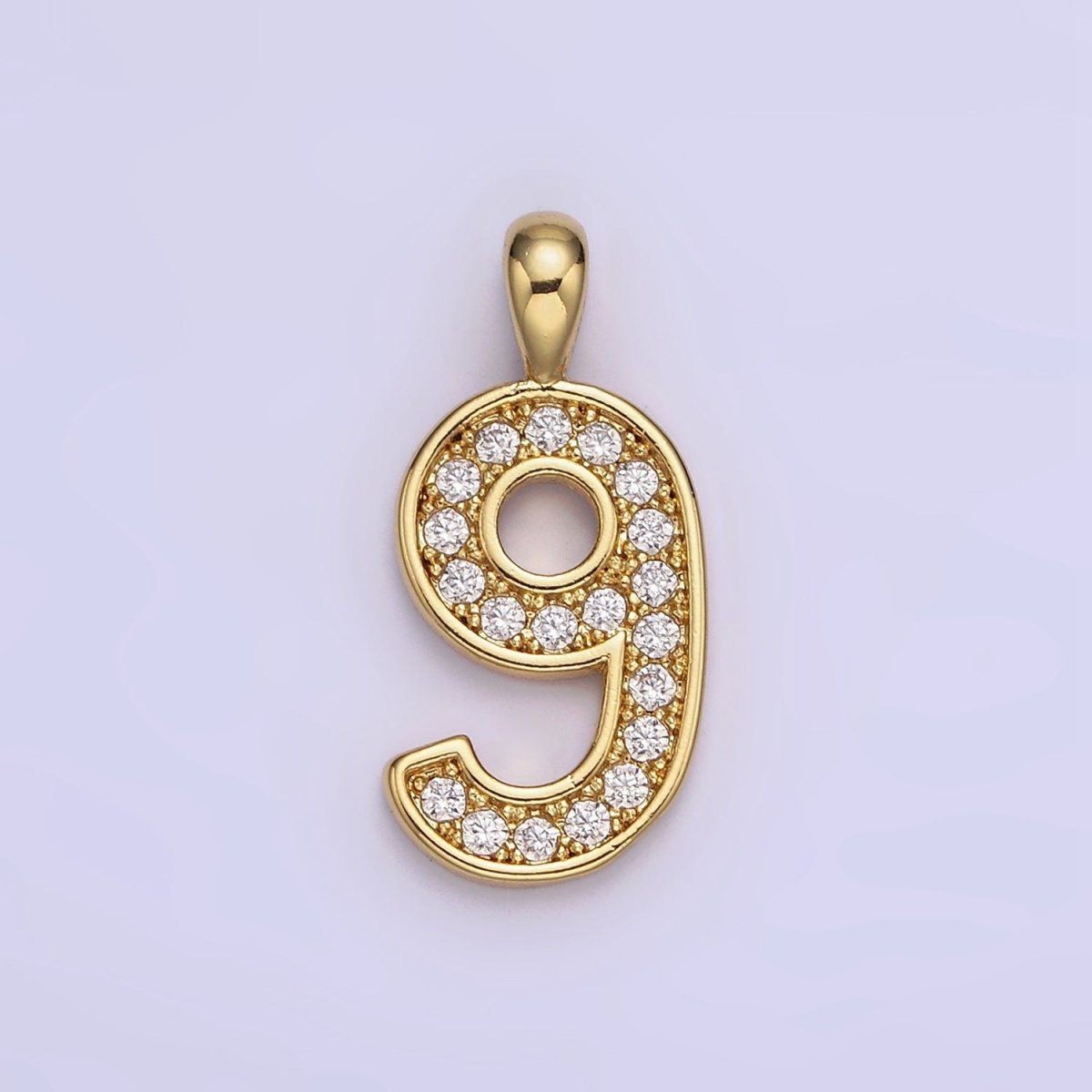 14K Gold Filled 21.5mm Clear Micro Paved CZ Number 0-9 Pendant | N1233 - N1242
