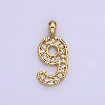 14K Gold Filled 21.5mm Clear Micro Paved CZ Number 0-9 Pendant | N1233 - N1242