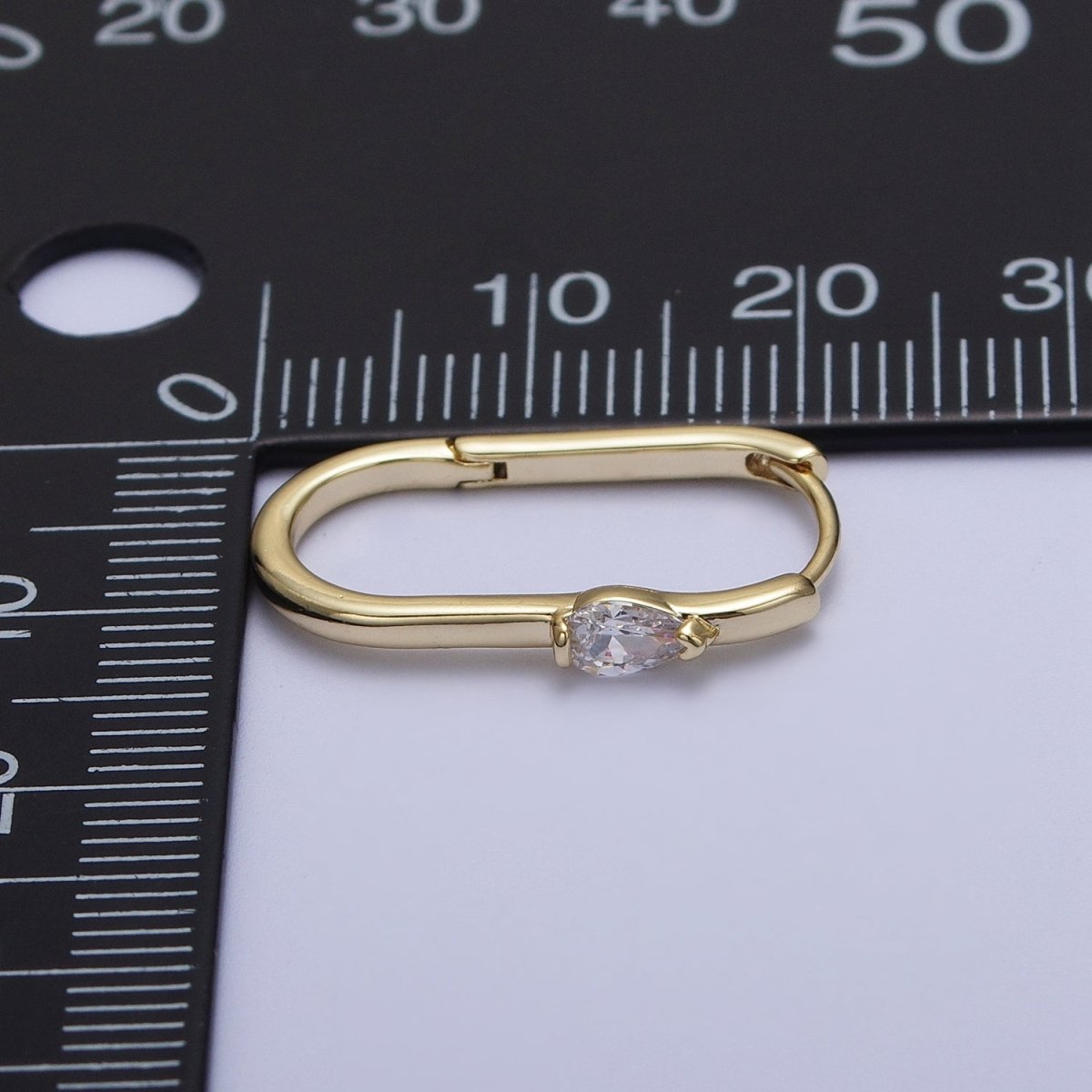 14K Gold Filled 21mm, 30mm Clear Teardrop CZ Oblong U-Shaped Hoop Earrings | AD-195 AB-250