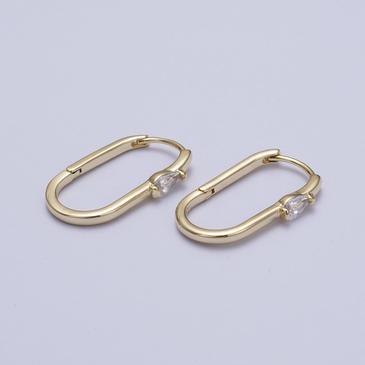 14K Gold Filled 21mm, 30mm Clear Teardrop CZ Oblong U-Shaped Hoop Earrings | AD-195 AB-250