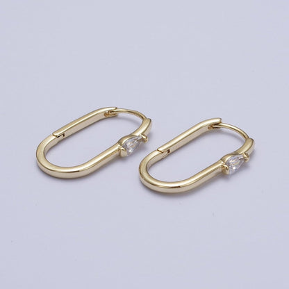 14K Gold Filled 21mm, 30mm Clear Teardrop CZ Oblong U-Shaped Hoop Earrings | AD-195 AB-250