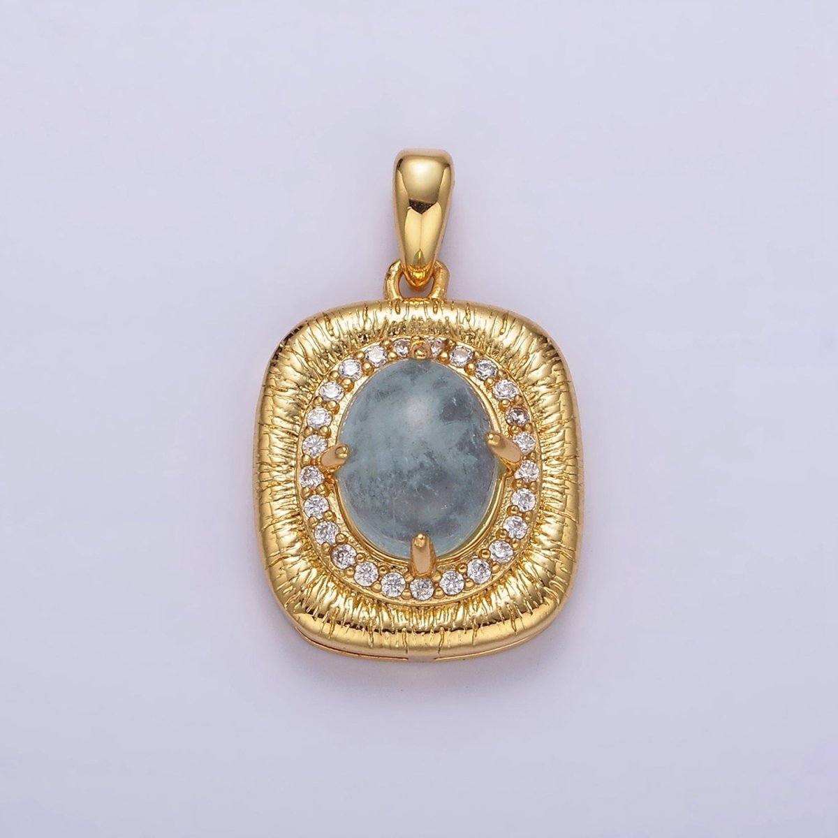 14K Gold Filled 21mm Moonstone, Labradorite, Blue Agate Oval Micro Paved CZ Lined Pendant | AA-689 - AA-691