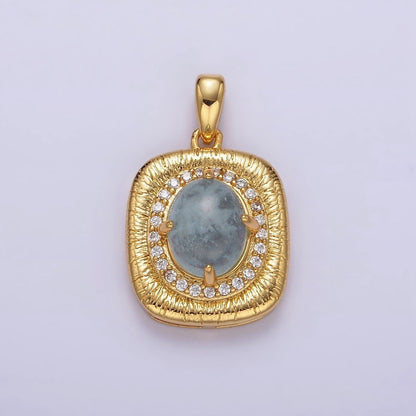 14K Gold Filled 21mm Moonstone, Labradorite, Blue Agate Oval Micro Paved CZ Lined Pendant | AA-689 - AA-691