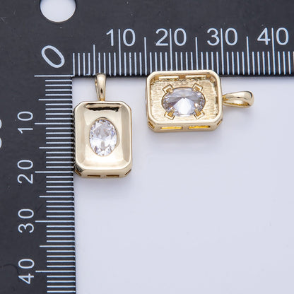 14K Gold Filled 21mm Oval CZ Rectangle Bezel Pendant | Charms-00086
