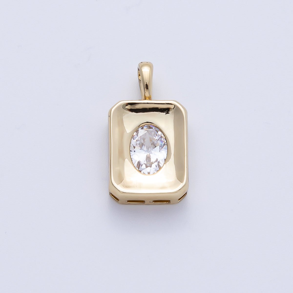 14K Gold Filled 21mm Oval CZ Rectangle Bezel Pendant | Charms-00086