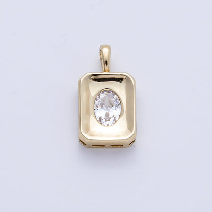 14K Gold Filled 21mm Oval CZ Rectangle Bezel Pendant | Charms-00086