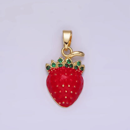 14K Gold Filled 22.5mm Strawberry Fruit Red Enamel Pendant | N1832