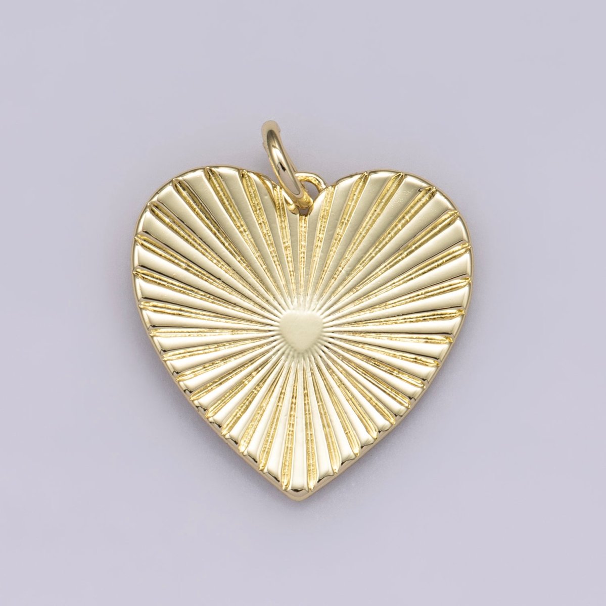 14K Gold Filled 22mm Minimalist Sunburst Textured Heart Charm | Charms-00479
